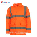 Winter Quilted Hi Vis Reflective Work Safety Parka Jacket Coat with Adjustable Hood